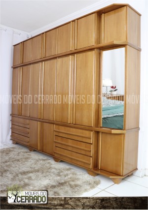 Guarda Roupas de Madeira 06 Portas + Canto Espelhado Triplex Puxador Reto