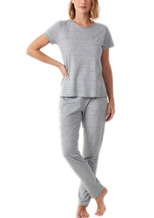 Malwee Pijama Camiseta e Calça Listrado Meia Malha Repelente Insetos