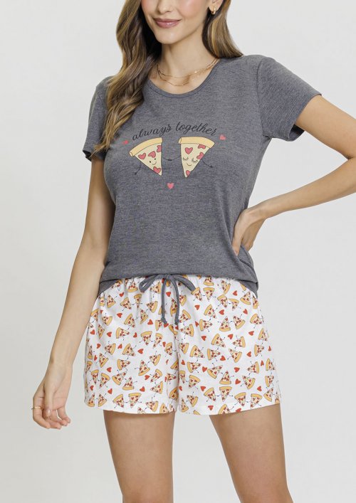 Mensageiro dos Sonhos Pijama Manga Curta Feminino de Pizza 1/2 Malha