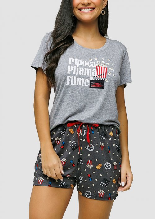 Universo Toque Pijama Curto Feminino Pipoca Viscolycra