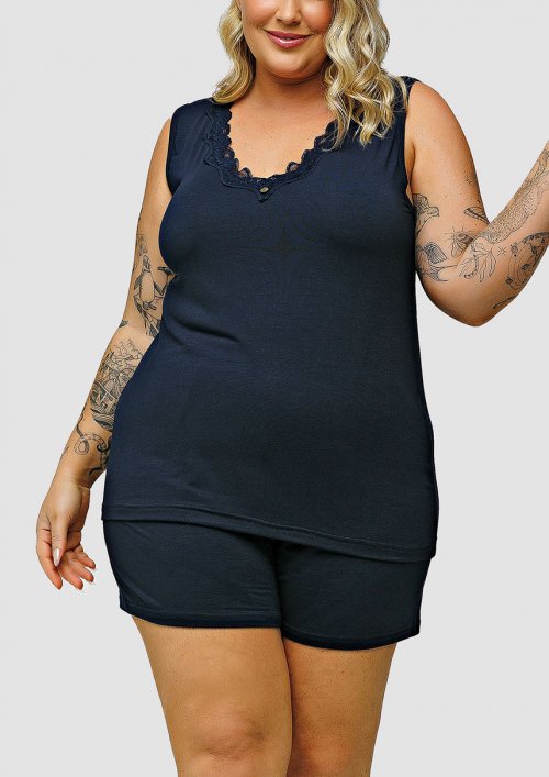 Universo Toque Pijama Regata com Short Viscolycra PlusSize